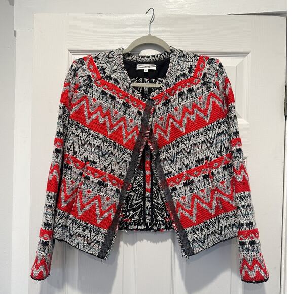 IRO Kroe Red Tweed Tapestry Short Cropped Jacket Small - Picture 5 of 12